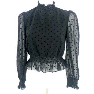 LUCY PARIS Ruffled Mockneck Top Black Polka dot Medium NWT